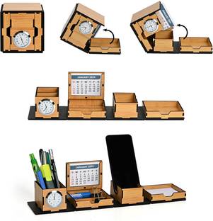 GIFT KYA DE Foldable All in One Cube Box Office Desk Organizer With Clock and Mobile Stand Lifetime Table Calendar