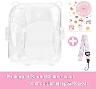 Zikkon Instax Mini 12 Blossom Pink Hard Carrying Protective Case with Shoulder Straps and Stickers Decoration Set  Camera Bag