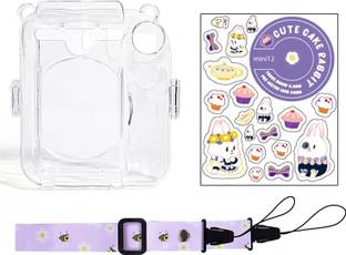 Zikkon Instax Mini 12lilac Purple Hard Carrying Protective Case with Shoulder Straps and Stickers Decoration Set  Camera Bag