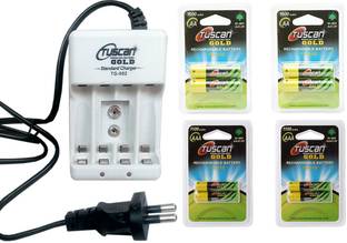 Tuscan Gold BATTERY CHARGER & (4pcs) AA1600 BATTERIES & (4pcs) AAA1100 BATTERIES COMBO PACK  Camera Battery Charger