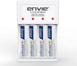 Envie Ultra Fast Charger ECR 20MC with 4 nos of AA 2800 mAh Rechargeable Batteries | for AA & AAA Ni-Cd & Ni-mh Rechargeable Batteries with LED Indicator  Camera Battery Charger