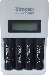 Simpex LCD Fast Charger with 2800mAh 4pc AA Ready To Use Rechargeable  Camera Battery Charger