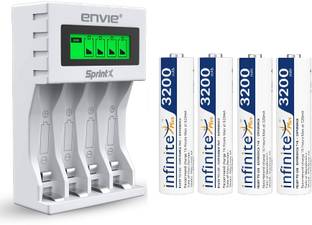 Envie 3200mAh Ni-MH 4Pcs High Capacity Rechargeable Battery With ECR11 MC LCD  Camera Battery Charger