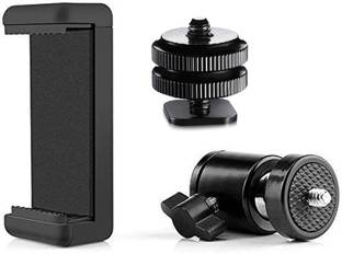 ZuriKrisha Ball Head with Phone Holder and Flash Hot Shoe Adapter Set for DLSR or Tripod Rotating Flash Bracket