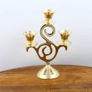 INTERNATIONAL GIFT Golden 3-Candle Swirl Holder – Artistic Stand for Dining, Décor & Festive Use Brass 1 - Cup Candle Holder