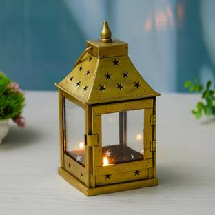 ZenCrafts Premium Lantern Shape Tealight Candle Holder with Free Candle / Iron, Glass 1 - Cup Tealight Holder