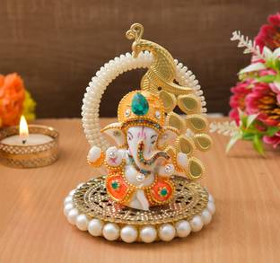 UNIQUE ART Diwali Diya with Ganesha Round Tealight Candle Holder Diwali Decoration Brass 1 - Cup Tealight Holder Set