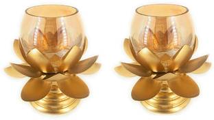 Option Gallery Cracked Lotus Candle Holder Pack of 2 Brass, Glass 1 - Cup Candle Holder