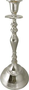 Extreme Karigari Candle Stand | Candle Holder |Single Arm | Table Top Decor| Brass Silver Plated (12 inches) Aluminium Tealight Holder