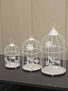 SIRAAJ&SONS Decor Bird Small Metal Cage Round for Indoor Outdoor Decoration Home Garden Iron Candle Holder Set