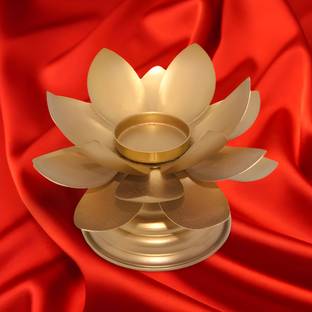 WESTON CHOICE Lotus Tealight Candle Holder with Candle for Home Decor, Diwali Iron 1 - Cup Tealight Holder