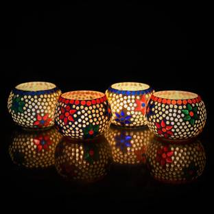 Flipkart SmartBuy Set Of 4 Mosaic Glass Decorative Tea Light Candle Holder Glass Tealight Holder Set