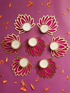 MeeTo Lotus Flower Diya Holder For Diwali Decorations , Home , Puja,Table Diya Decorative Showpiece  -  1 cm