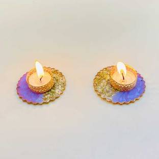 VinshBond Coaster Decor Resin Tealight Candle Holder Diwali candle Diya for Home office Iron 2 - Cup Candle Holder