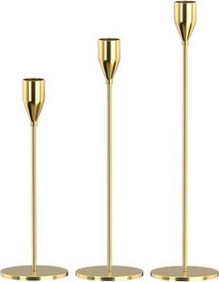 NICSY Gold Taper Candle Holder Set Of 3 Iron 3 - Cup Candle Holder Set