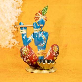 Ekhasa Handpainted Krishna Metal Tealight Candle Holder for Home Decor & Table Decor | Iron 1 - Cup Tealight Holder