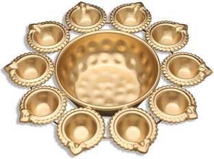AICRAFTS 10 Diya Shape Decorative Urli Bowl for Home Handcrafted Bowl Iron 10 - Cup Candle Holder