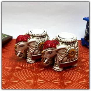 Diwamjewels Luxury Illumination: Artisan White Elephant Tealight Set for Stylish Home Decor Resin 2 - Cup Candle Holder