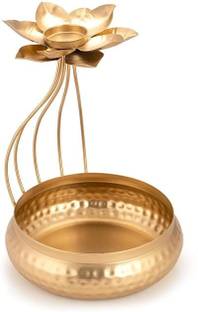 alwadi handicrafts Metal Lotus Tealight Candle Holder for Diwali Decoration Iron 1 - Cup Tealight Holder
