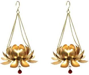 global carrat Hanging Lotus Tlight Set of 2 Gold Plated Tealight Holder Set