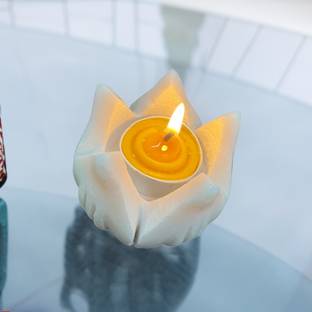 TIARAOVERSEAS Tiara Overseas Handcrafted White Marble Lotus Kalash Candle Holder for decor Marble 1 - Cup Tealight Holder