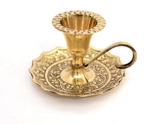 Skywalk Hand Crafted Metal Brass Candle Stand with Handle Size-3 inches Brass 1 - Cup Candle Holder