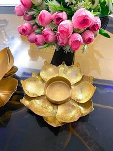 Gyanoday Creations Brass T Lights Candle Holders Lotus Design Tealight Candle Holder Diwali tealight Candle Holder Lantern Brass 1 - Cup Tealight Holder
