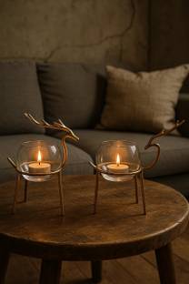ENTICE IN Elegant Reindeer Candle Holder Set For Home Iron 2 - Cup Tealight Holder Set