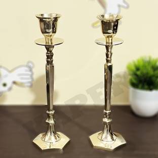 KAPER Antique Candle Stand for Home Decorative Showpiece Tealight Dining Table Brass 2 - Cup Candle Holder Set