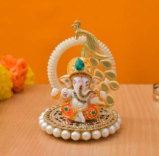 UNIQUE ART Diwali Diya with Ganesha Round Tealight Candle Holder Diwali Decoration Brass 1 - Cup Tealight Holder Set