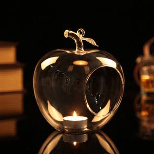 TIED RIBBONS Apple shaped Tealight candle holder for Diwali lighting Glass 1 - Cup Tealight Holder