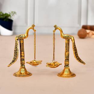 Ascension 1 Pair of Peacock Oil Lamp Diya for Pooja Room Home Offce Diwali Gifts Brass Tealight Holder Set