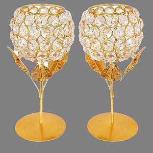 Vooy Valentine's Day Gifts Gold Plated Crystal Gift items for wedding Brass 2 - Cup Candle Holder Set
