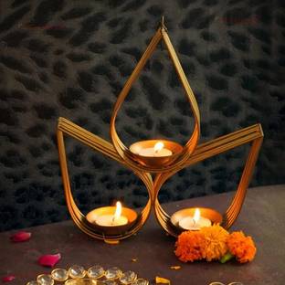 TIED RIBBONS Hanging Metal Tealight Candle Holder for Home Decoration Diwali Iron 3 - Cup Tealight Holder Set