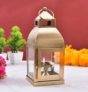 HOUZZPLUS Decorative Iron Lantern for home decor ,Hanging lantern , Akhand diya Iron 1 - Cup Tealight Holder