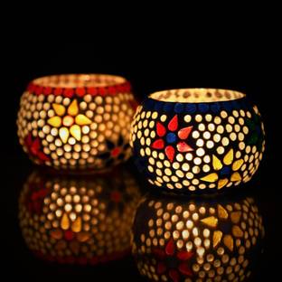 Flipkart SmartBuy Set of 2 Mosaic Glass Decorative Tea Light Holder Glass Tealight Holder Set
