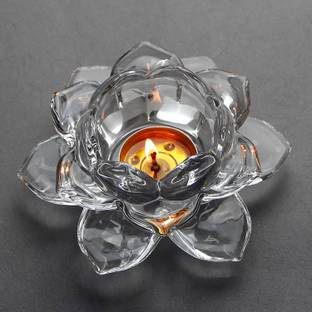 IVAR Italian Premium Exquisite Glass Lotus Flower Tea Light Candle Holder 2pc Glass Candle Holder