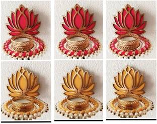 CTW Designer Tealight candle Holder for Diwali Decoration diya Flower Rangoli mat Bronze 6 - Cup Tealight Holder Set
