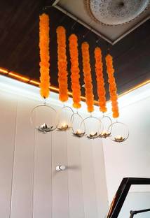 amishi blissful decor Marigold Flowers Hanging, Front Door, Terrace, Balcony Diwali Decorations Iron Tealight Holder Set