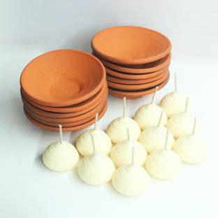 CRAFTLIPI Terracotta Clay Pot "PLATE" Festive Gift for Diwali / Puja : Set of 12 Terracotta 12 - Cup Candle Holder