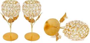 Grostar Gold Plated Brass 3 - Cup Tealight Holder Set Brass Candle Holder