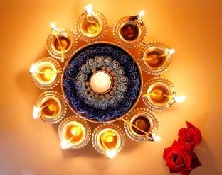 VD Crafts Metal Floral Urli with Floating Tea Light Holder Aluminium 10 - Cup Tealight Holder Set