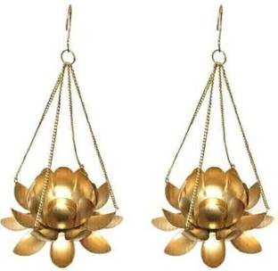 Sandeep Crafts Hanging lotus Shape Metal Color Candle Stick Holder Beautiful Design Home Aluminium 2 - Cup Tealight Holder Set