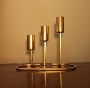 Atrangee Table Top Candle Stand Candle Stick Holder Centerpiece (3 Slot Golden) Iron 3 - Cup Candle Holder