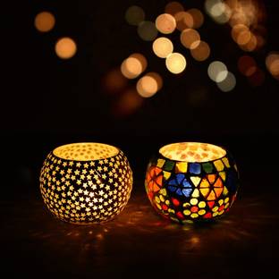 eCraftIndia Glass 2 - Cup Tealight Holder Set