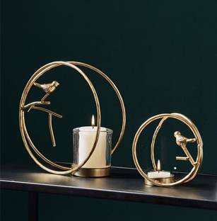 Inspiration World Valentine's DayGifts BirdsRings Candles Holder Gift & Table decor showpiece Iron, Glass 2 - Cup Candle Holder Set