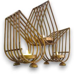 Vandana Collection Candle Holder 3 Lotus-Shaped Tealight Holders Gold Antique Finish Iron 1 - Cup Tealight Holder