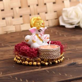 Flipkart SmartBuy Lord Ganesha Idol on Decorative Plate with Tea Light Holder Aluminium 1 - Cup Tealight Holder