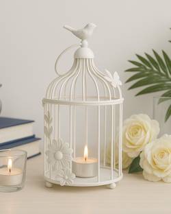 Flipkart SmartBuy White Bird Cage with Floral Vine Small Single, with hanging chain Iron Candle Holder