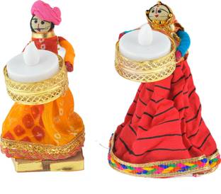 PRIDE STORE Tealight Holder, Candle Tealight,Diya, Candle Stand,smokeless Battery candles Wooden 2 - Cup Tealight Holder Set